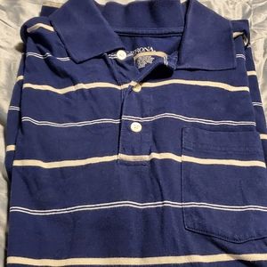 Men's large, blue/yellow striped, polo shirt